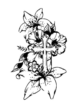 Cross with Flowers Tattoo Design