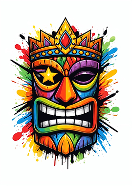 Colorful Tribal Tiki Mask with Crown