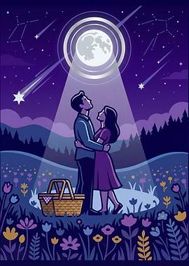 Couple Under the Moon and Stars