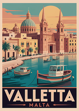 Valletta Malta Vintage Travel Poster