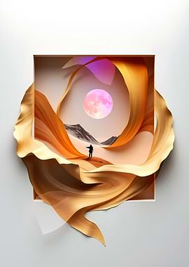 Surreal Desert Landscape with Pink Moon