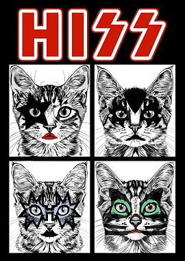 KISS Cats Poster, Rock Band Cat Art Print, Funny Music Cat Wall Decor