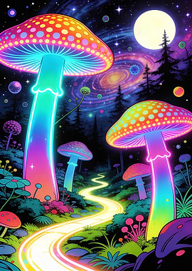 Psychedelic Mushroom Forest at Night