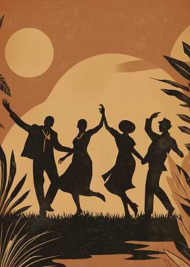 Silhouettes Dancing Under the Moon