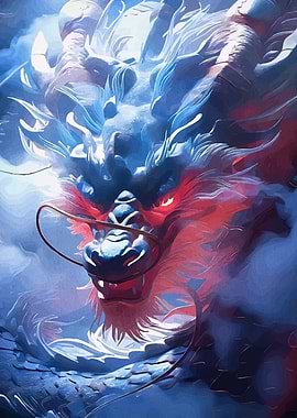 Majestic Blue and Red Dragon