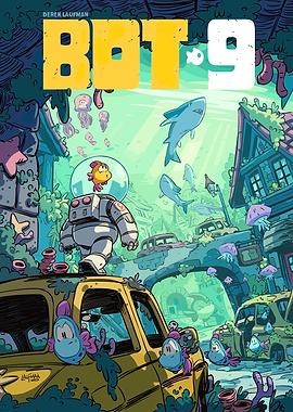 Underwater City with Astronaut and Fish