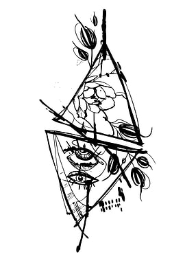 Abstract Geometric Eye and Flower Tattoo Design