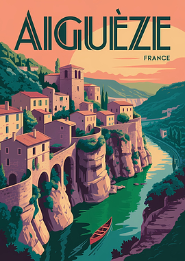 Aiguèze France Vintage Poster