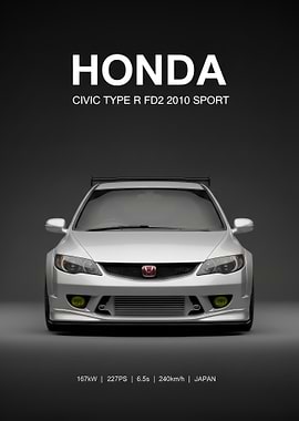 silver Honda Civic Type R FD2 Sport poster
