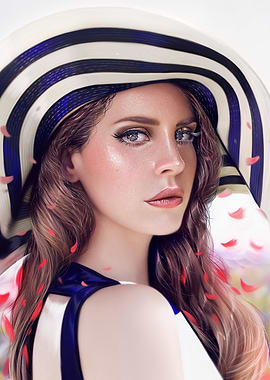 Lana Del Rey in a Striped Hat