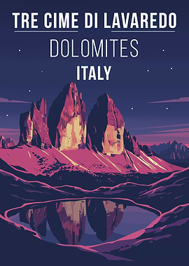 Tre Cime Di Lavaredo Dolomites Italy – Vintage Travel Poster Illustration