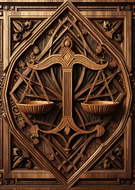 Ornate Wooden Scales of Justice