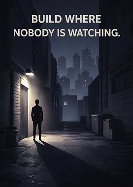 Man in Alleyway with Cityscape