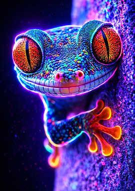 Great Art Neon Gecko on Textured Surface