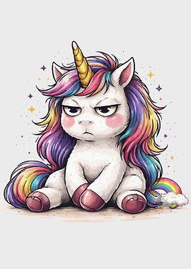Grumpy Rainbow Unicorn Sitting