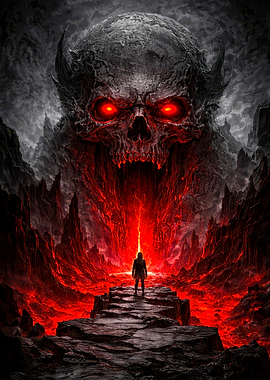 Demonic Skull Overlooking Fiery Landscape
