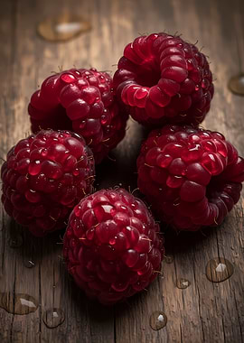 Fresh Raspberries with Water Droplets