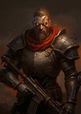 Warrior with glowing eyes and rifle