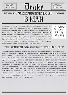 Drake '6 Man' Lyrics Newspaper