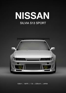 silver Nissan Silvia S13 Sport Poster