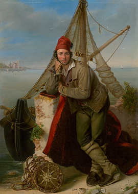 Man in Red Hat by the Sea