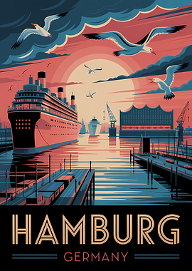 Hamburg Port at Sunset