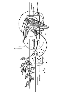 Geometric Bird and Taurus Symbol Tattoo Design