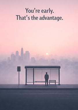 Man at Bus Stop at Sunrise