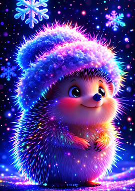 Great Art Cute Hedgehog in Winter Hat