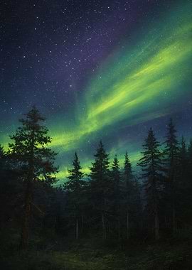 Aurora Borealis over a Forest