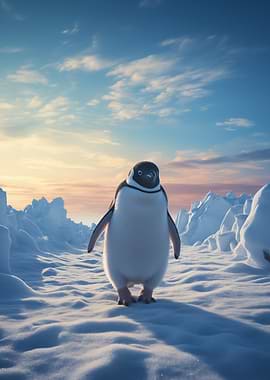 Cute Penguin in Snowy Landscape