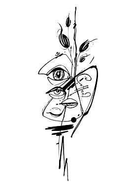 Abstract Face with Floral Elements