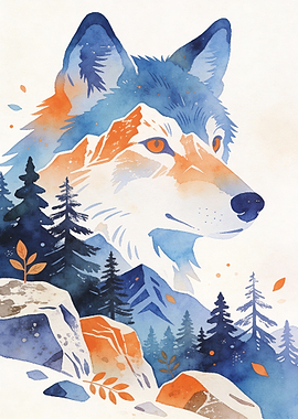 Wolf Mountain Landscape Watercolor