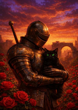 Knight Holding a Black Cat