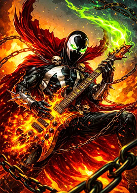 Spawn playing a flaming guitar