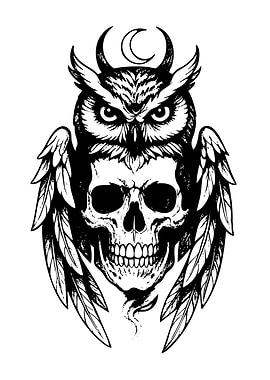 Owl and Skull Tattoo Design