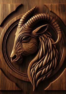 Wooden Carving of a Goat Head