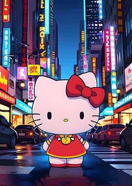 Hello Kitty in a Neon City