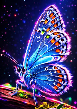 Great Art Neon Butterfly in Cosmic Garden