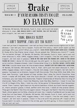Drake 10 Bands Lyrics Newspaper