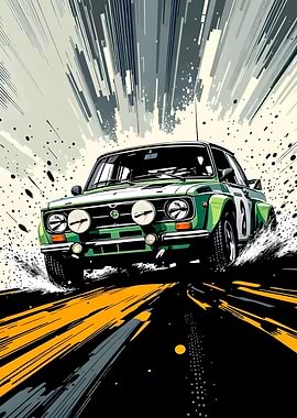 Green Rally Car Speeding