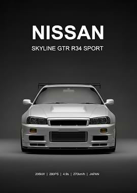 silver Nissan Skyline GT-R R34 Sport poster