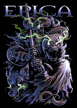 Epica Skeleton Warrior with Wolf and Serpent