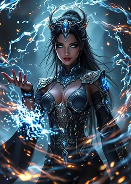 Sorceress casting lightning magic