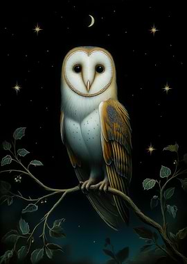 Barn Owl in a Starry Night