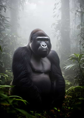 Majestic Gorilla in Misty Forest