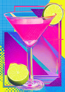 Vibrant Martini with Lime and Geometric Background