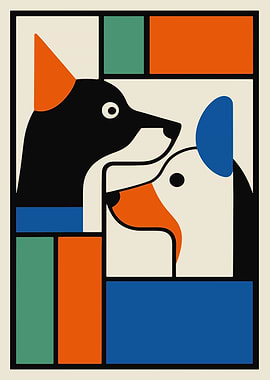 Two Dogs in Geometric Frames