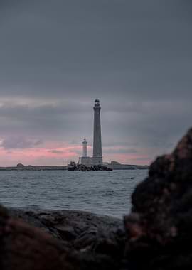 Twin Lighthouses at Dusk