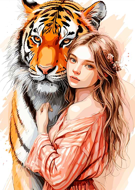 Woman and Tiger Portrait